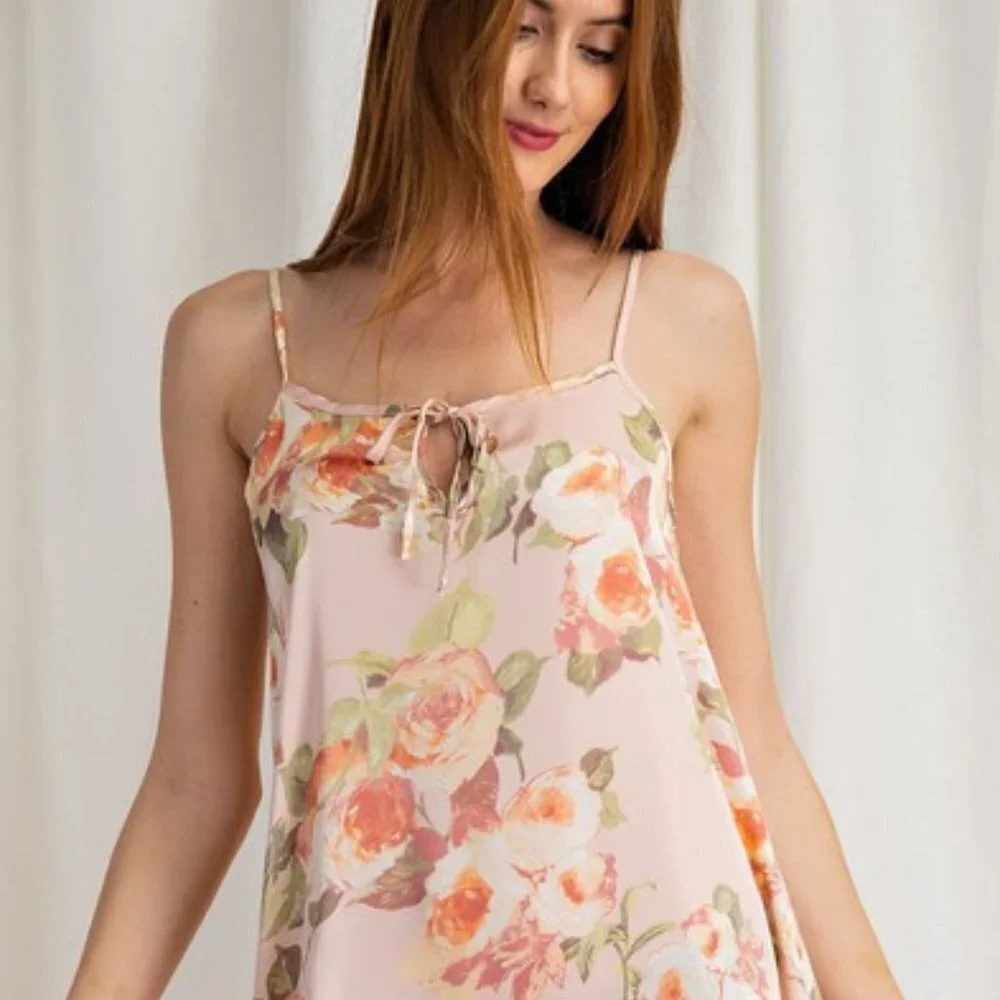 Easel Peach Hi Low Floral Print Cami Dress S NWT Ruffle Romantic Dreamy - Picture 7 of 10